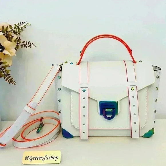 Michael Kors Purse Manhattan Satchel Crossbody Optic White - Picture 1 of 9